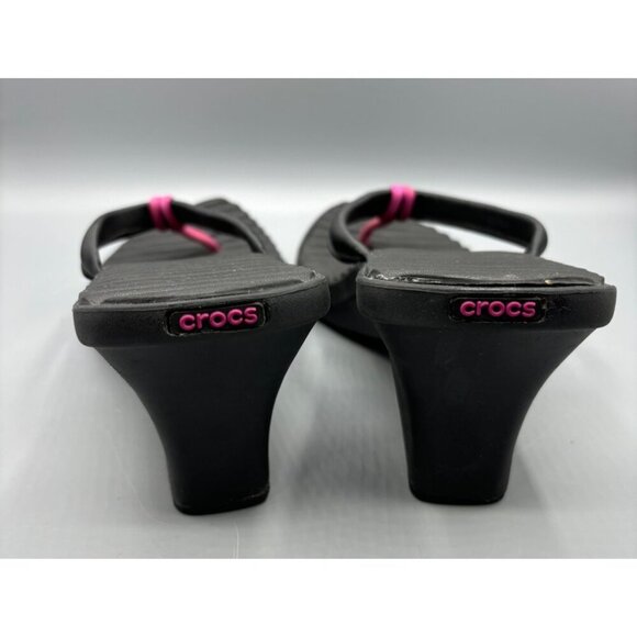 Crocs Womens Black Cabana Wedge Flip Flops Size 10 Black & Pink - Picture 3 of 7